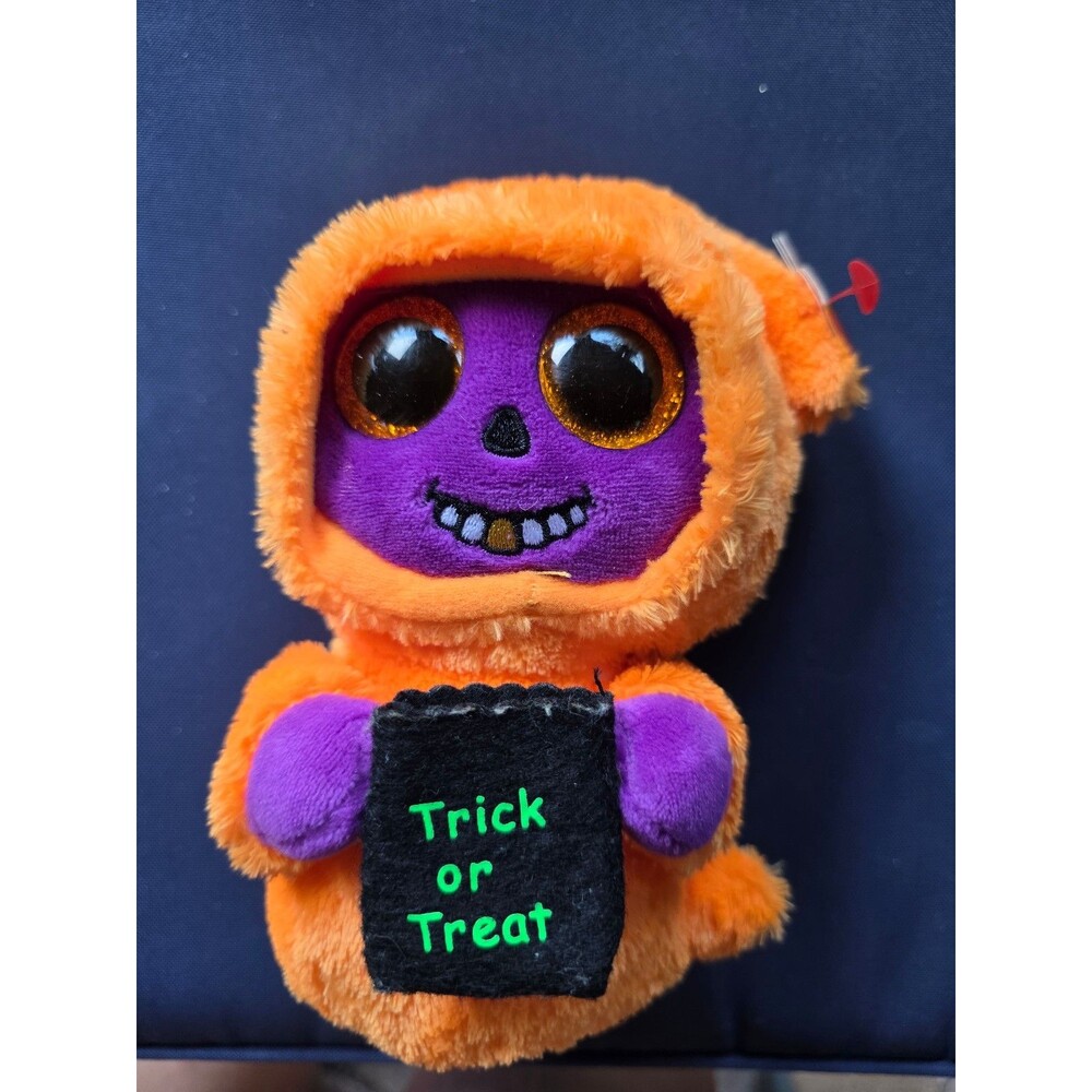 Ty Beanie Boos Skelton Ghost Plush 9" Halloween Orange Purple w Tags Glitter